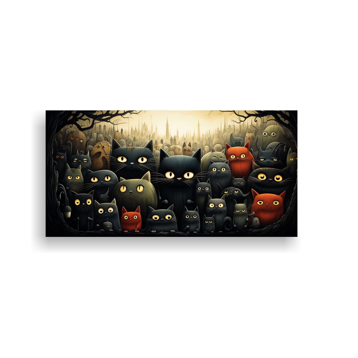 GENERICO - Lienzo De Tela Con Tema De Gatos Negros En 80x40 Cm