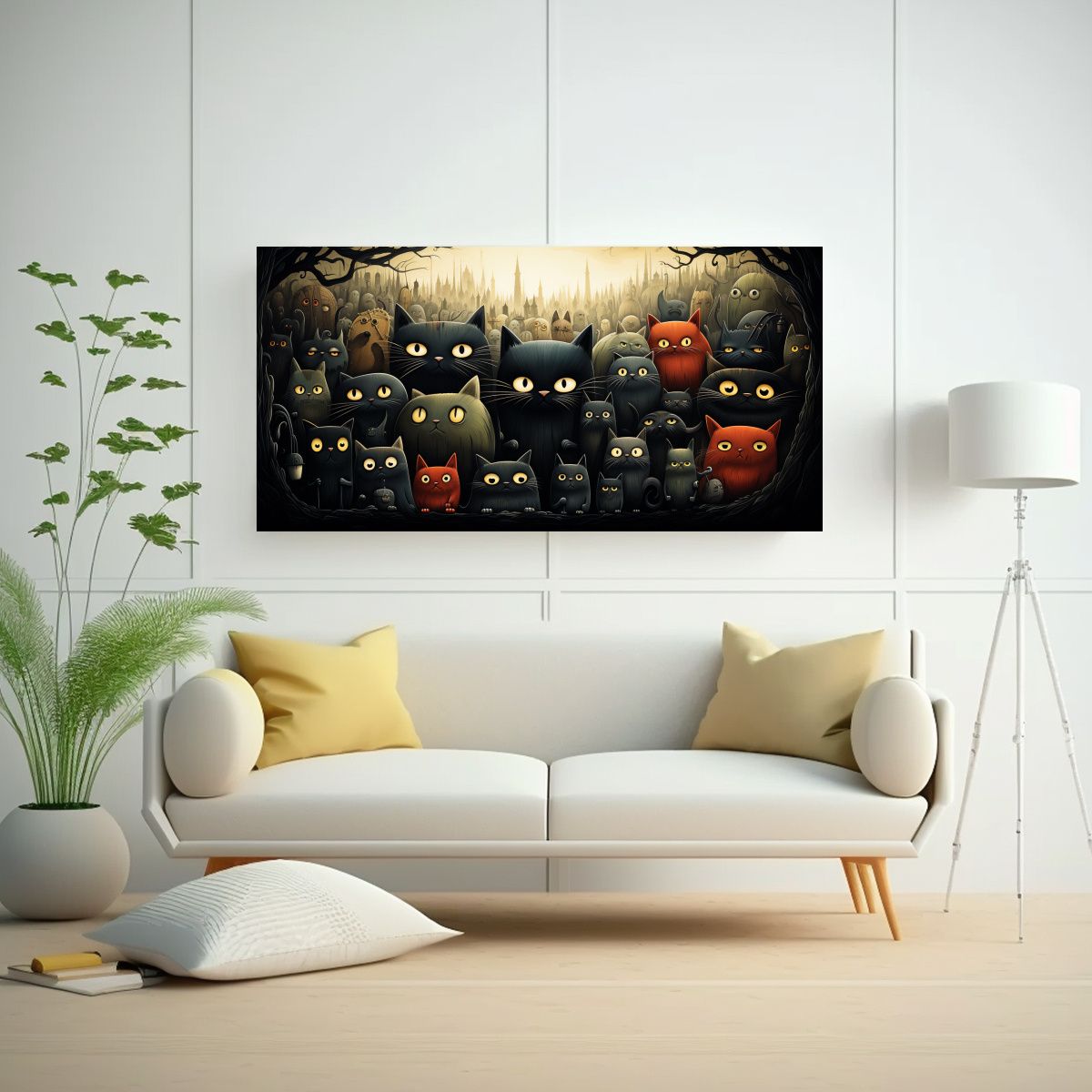 GENERICO - Lienzo De Tela Con Tema De Gatos Negros En 80x40 Cm