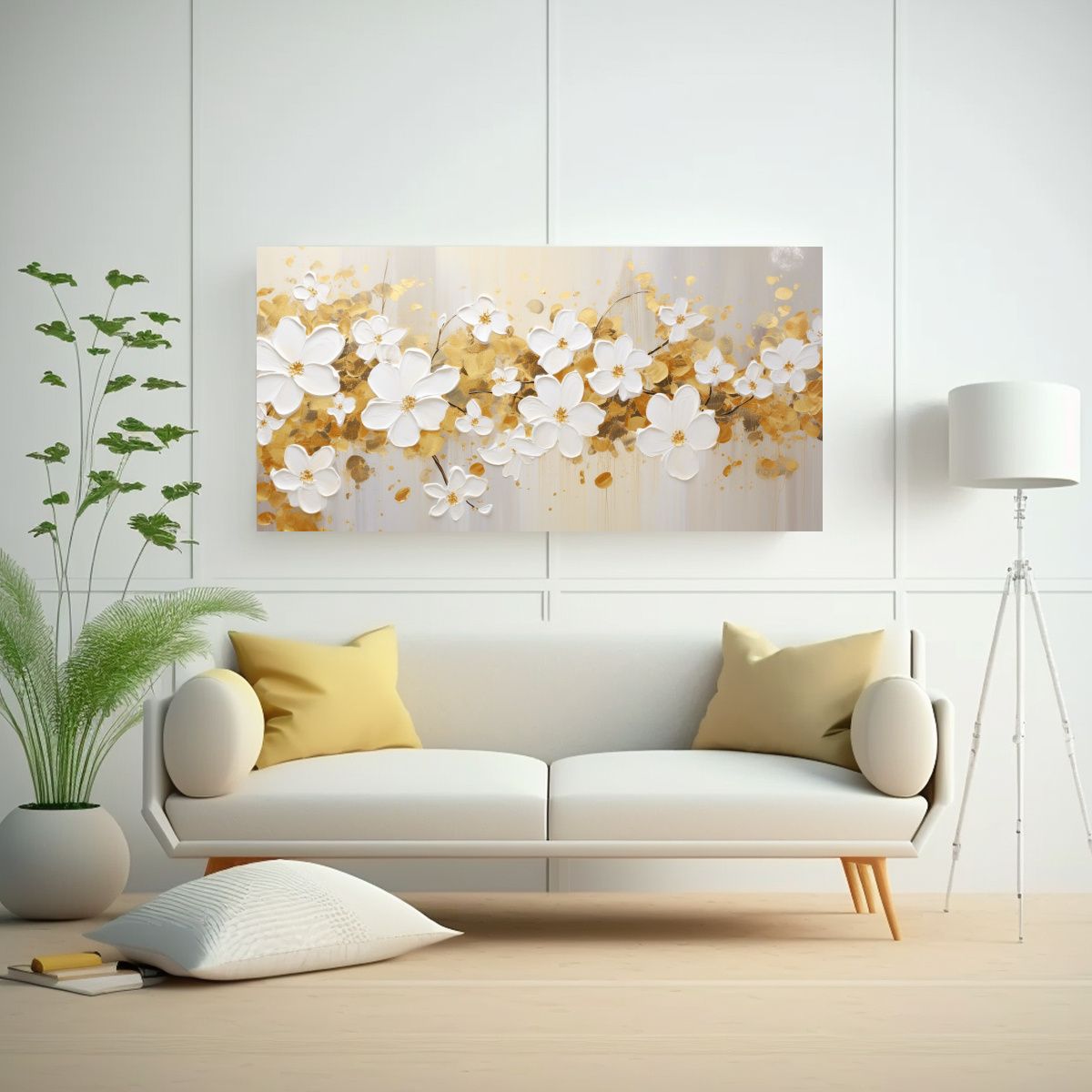 GENERICO - Pintura Acrílica En Blanco Con Salpicaduras 60x30 Cm