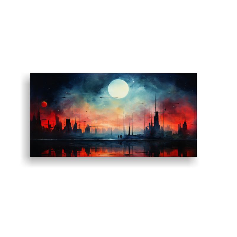 GENERICO - Cuadro Moderno Luces Rojas Azules Verdes 100x50 Cm