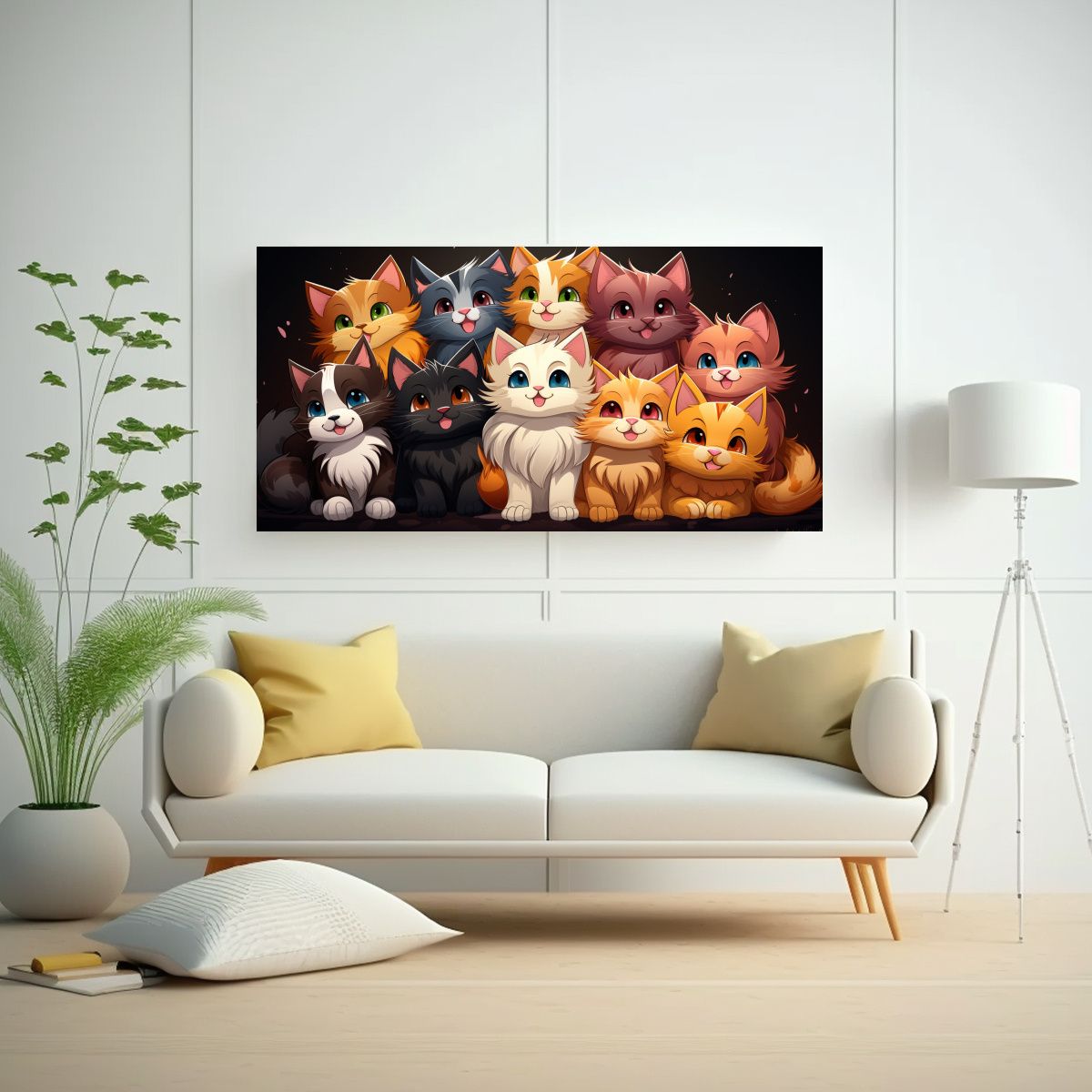 GENERICO - Pegatina Arte Cuadro De Multitud De Gatos Felices 60x30 Cm