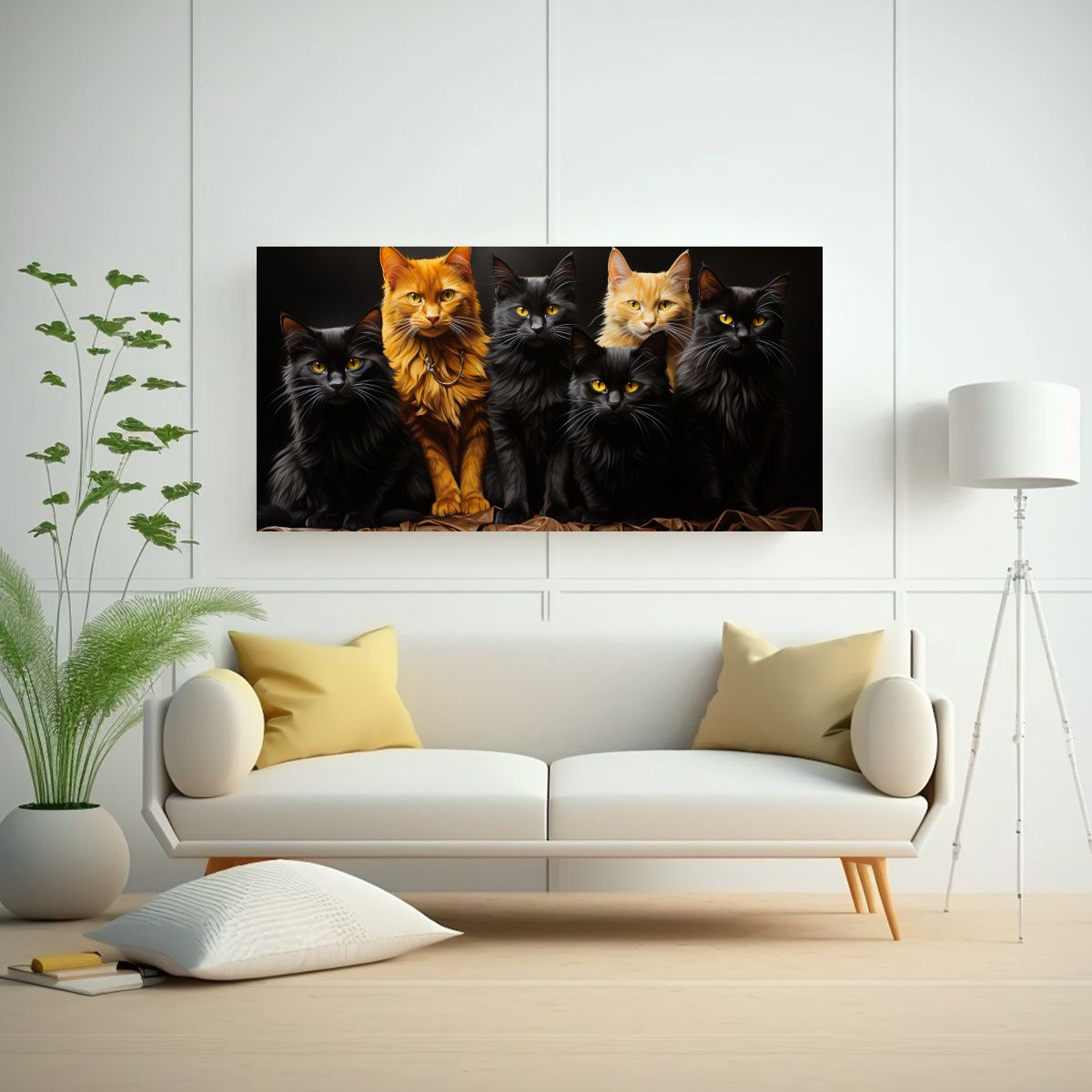 GENERICO - Cuadro Decorativo Gatos Negros Sobre Pila Mirando 60x30 Cm