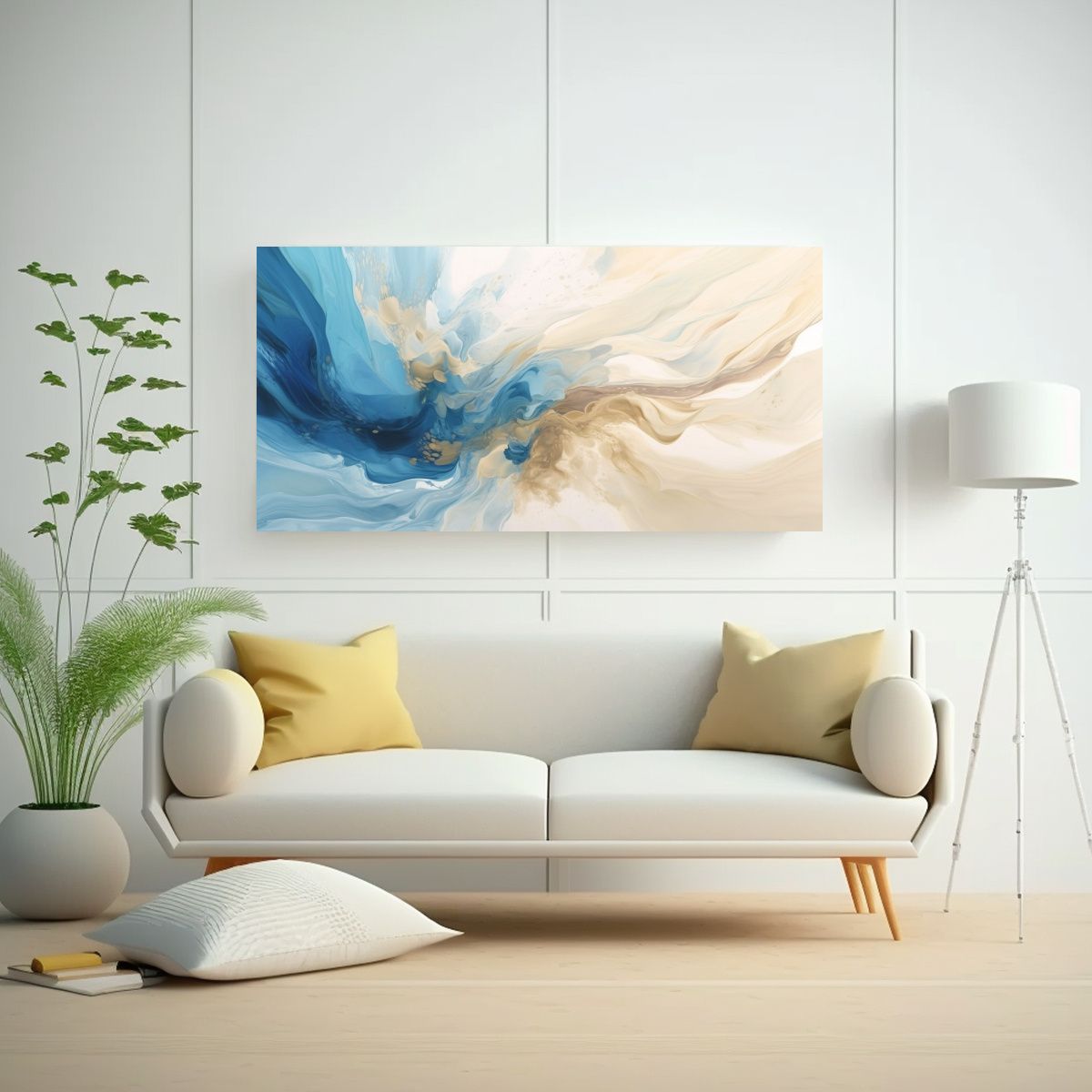 GENERICO - Pinturas Abstractas Hermosas En Beige, Azul Y 100x50 Cm