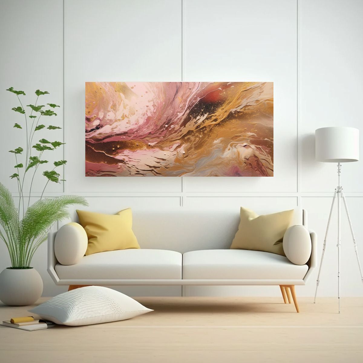 GENERICO - Pintura Abstracta Acuarela Marrón Y Neón Para 100x50 Cm