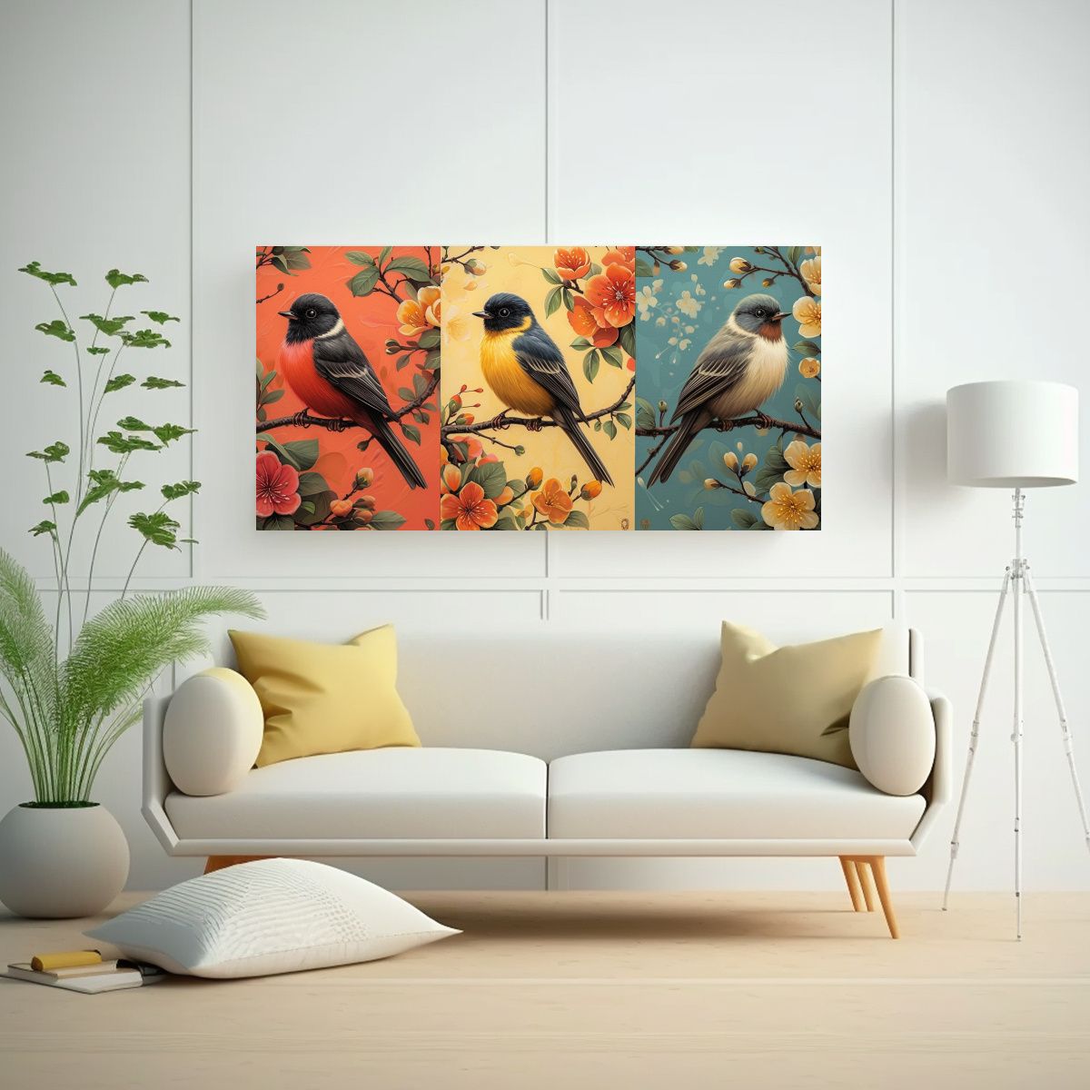 GENERICO - Tríptico Decorativo Con Diseños De Glicinias En 80x40 Cm