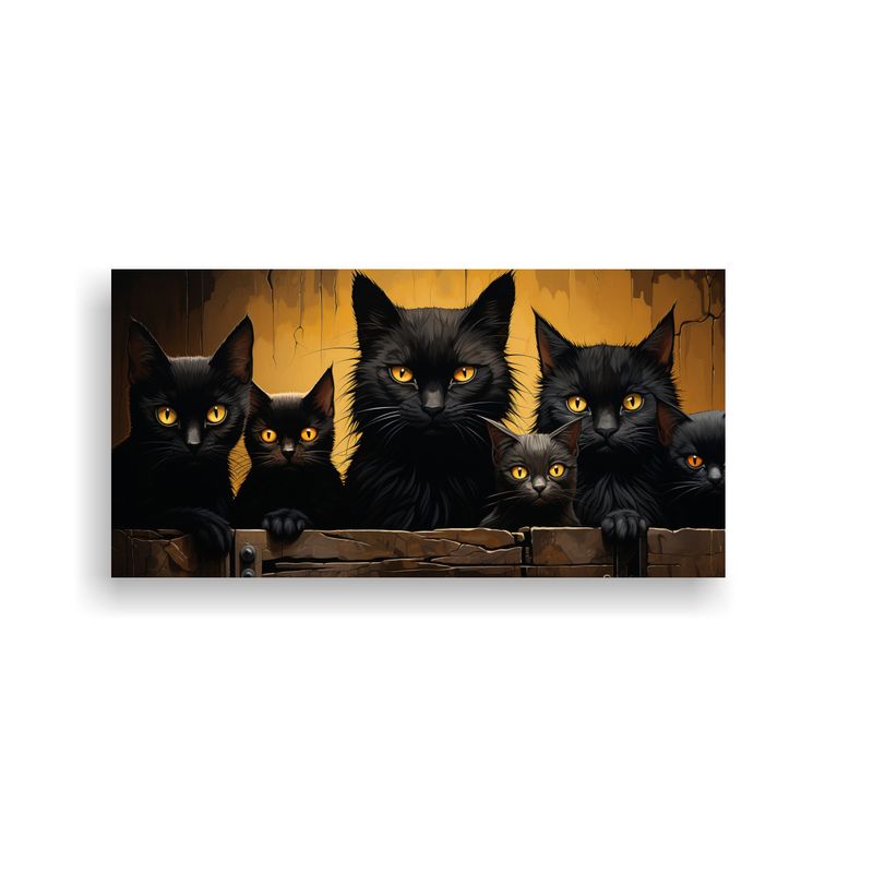 GENERICO - Cuadro De Tela Con Nueve Gatos Negros Y Ojos 80x40 Cm