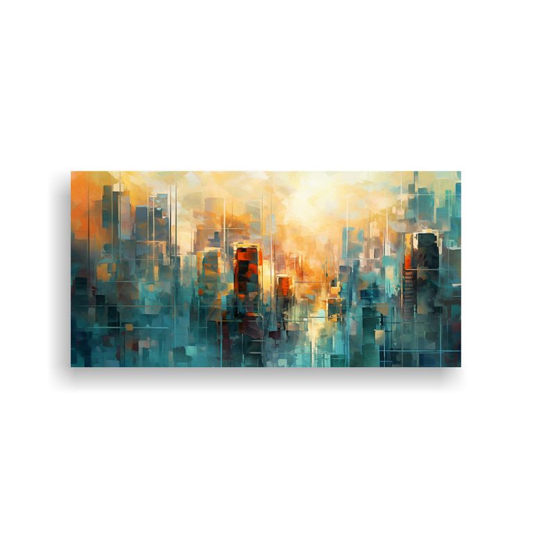 GENERICO - Cuadro Abstracto De Ciudad Futurista Al Amanecer 60x30 Cm