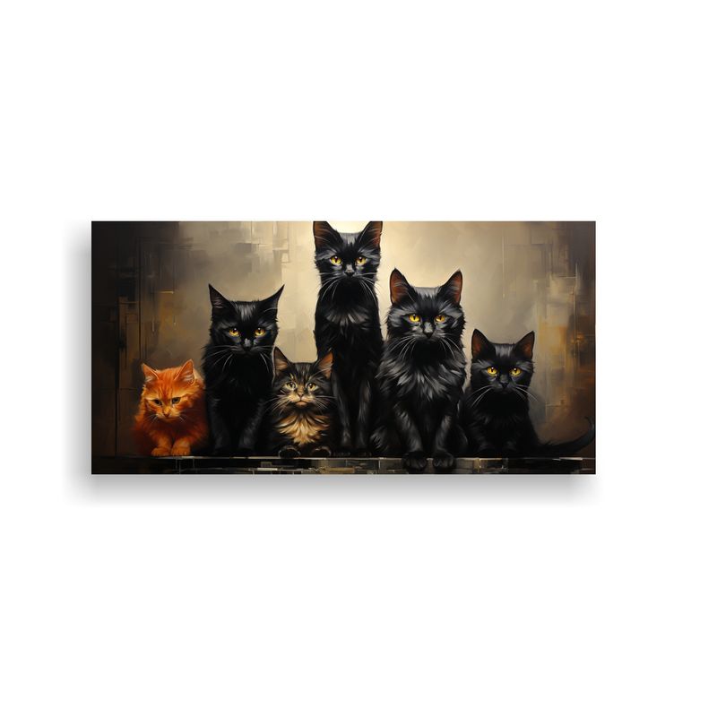 GENERICO - Cuadro De Tela Horizontal Con Figuras De Gatos 60x30 Cm