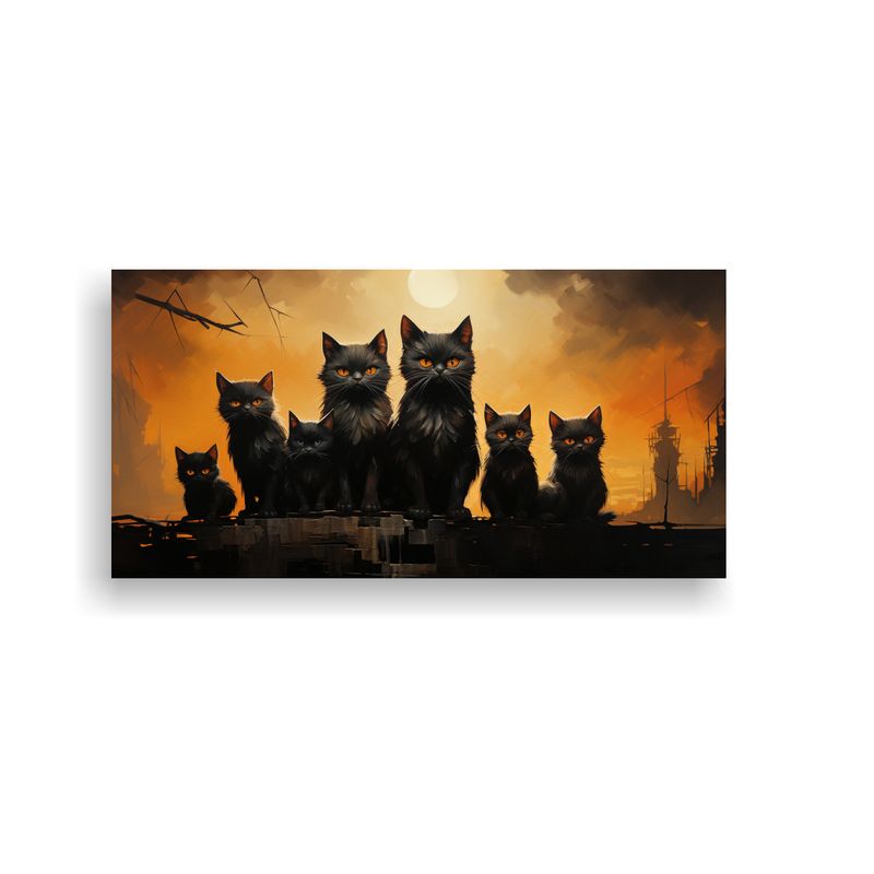 GENERICO - Cuadro De Gatos Negros En Bastidor Resistente 80x40 Cm