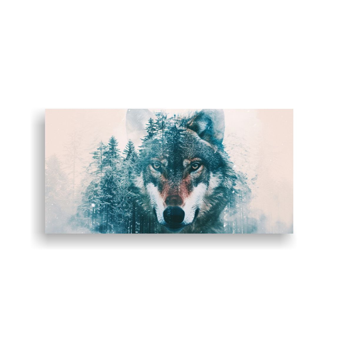 GENERICO - Dibujo Doble Exposición Lobo Bosque Invernal 80x40 Cm
