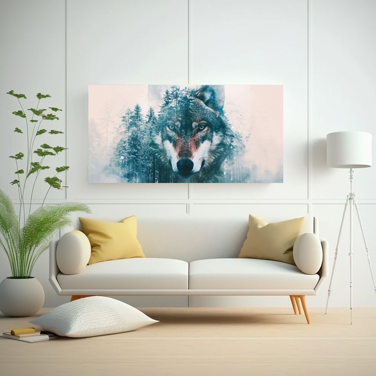 GENERICO - Dibujo Doble Exposición Lobo Bosque Invernal 80x40 Cm