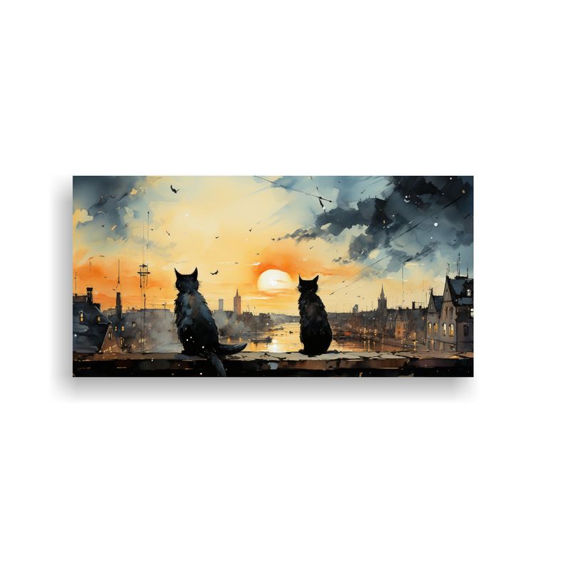 GENERICO - Pinturas Decorativas Gatos Negros En El Tejado 100x50 Cm