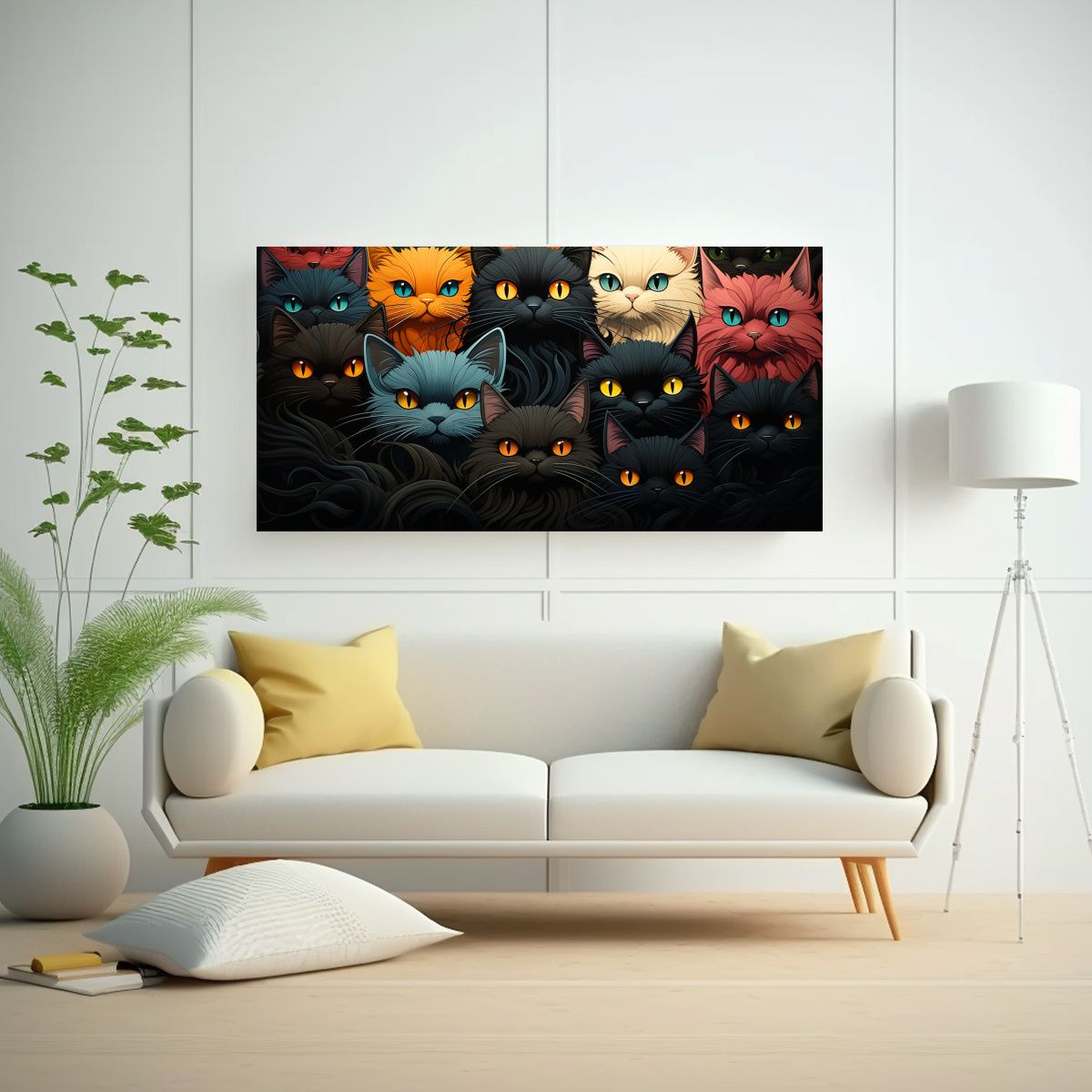 GENERICO - Pinturas Decorativas De Gatos Negros Adorables En 100x50 Cm