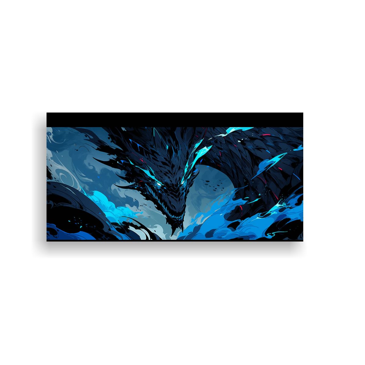 GENERICO - Pintura Decorativa De Dragón En Negro Y Azul Con 100x50 Cm