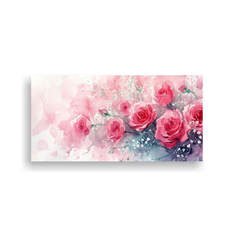 GENERICO - Cuadro Lienzo Floral Acuarela Rosas Y Gypsophila 60x30 Cm
