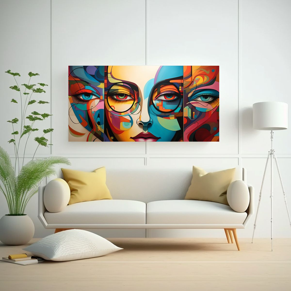 GENERICO - Cuadro Surrealista Pinturas Caras Abstractas 60x30 Cm