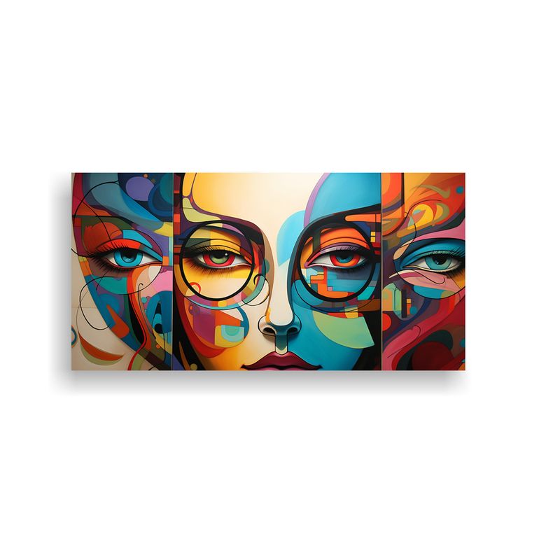 GENERICO - Cuadro Surrealista Pinturas Caras Abstractas 80x40 Cm
