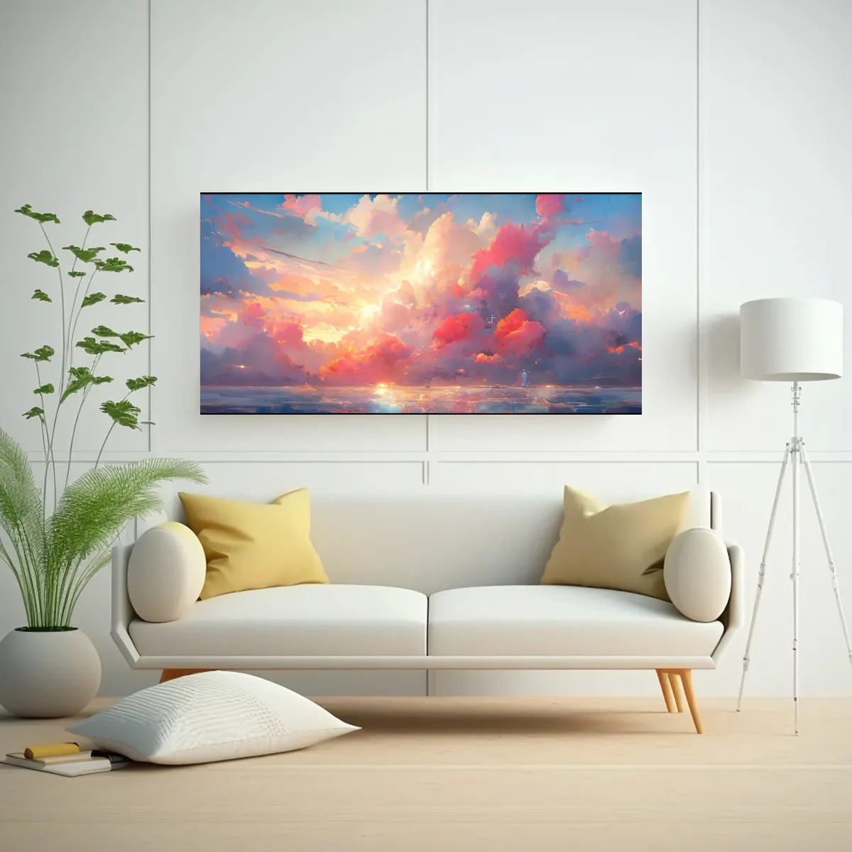 GENERICO - Pintura Abstracta Llamativa De Cielo Y Mar Con 60x30 Cm