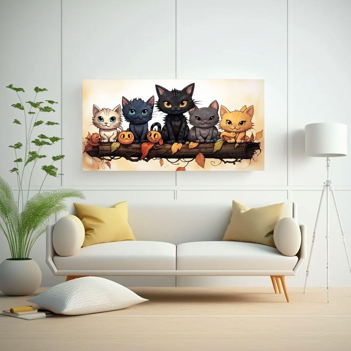 GENERICO - Cuadro De Gatos Negros Sobre Pila Mirando Al 60x30 Cm