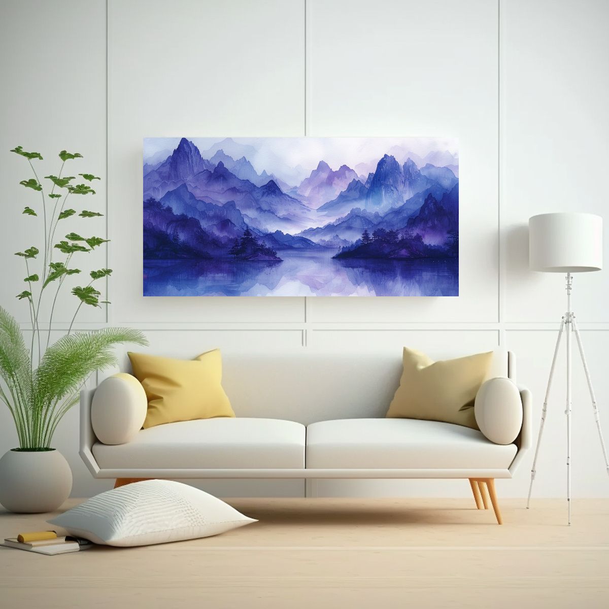 GENERICO - Pintura Acuarela Paisaje Montañas Neblinosas 80x40 Cm