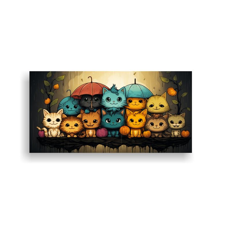 GENERICO - Cuadros Decorativos De Gatos De Colores Armonía 80x40 Cm