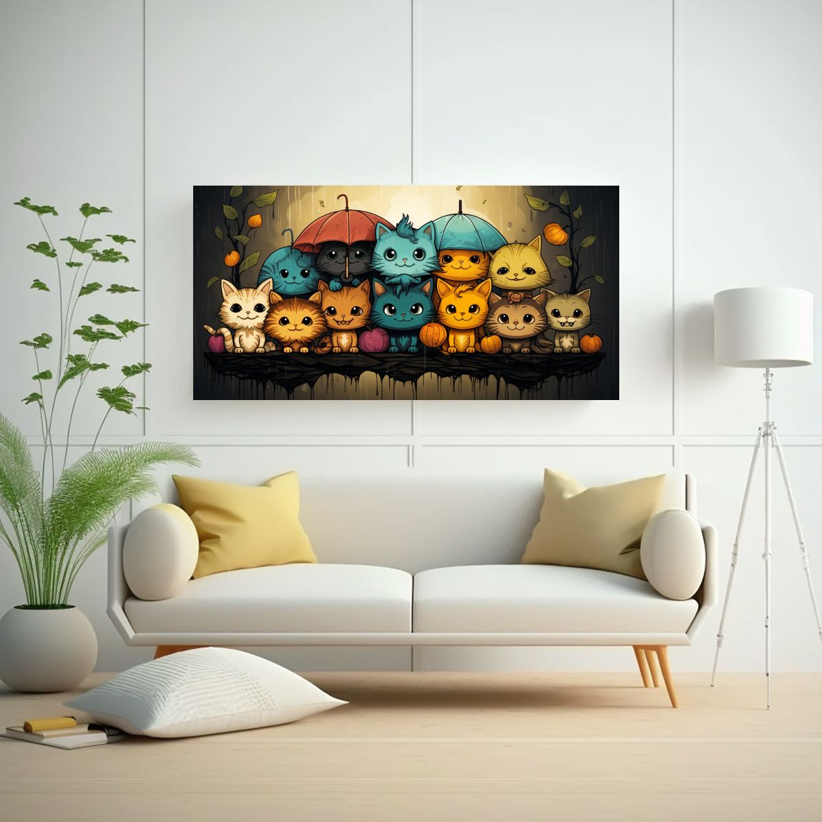 GENERICO - Cuadros Decorativos De Gatos De Colores Armonía 100x50 Cm
