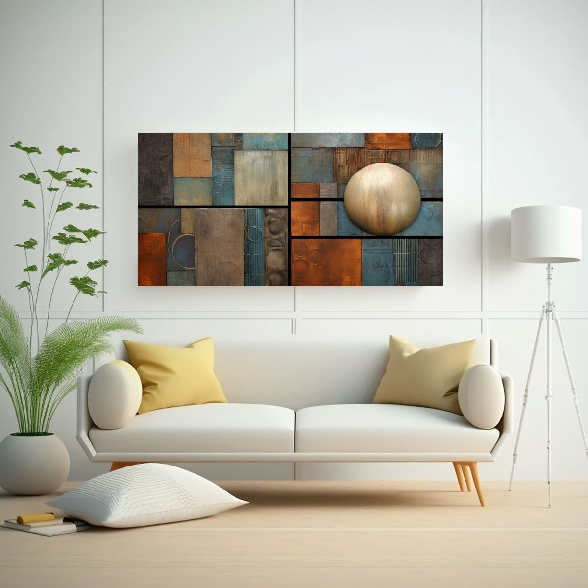 GENERICO - Lienzo Moderno Abstracto En Tonos Marrón Azul Y 80x40 Cm