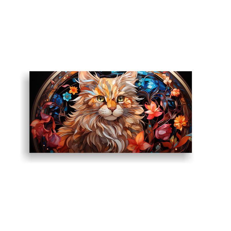 GENERICO - Arte Digital De Vidriera Adorable De Gato En 100x50 Cm