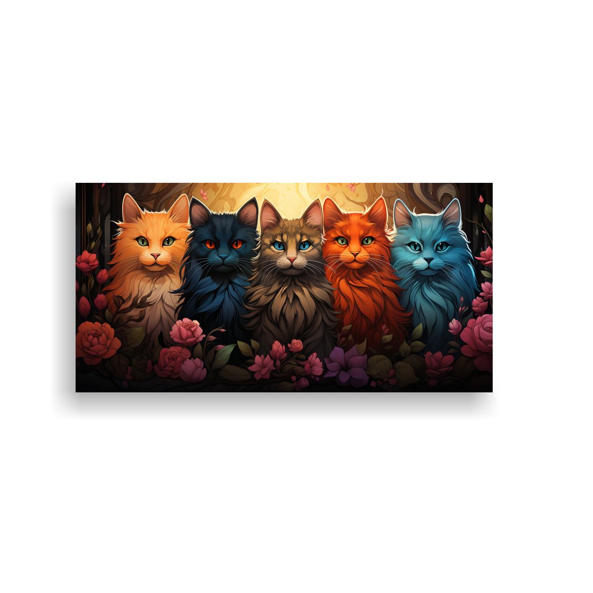 GENERICO - Cuadro Abstracto Con Gatos Adorables Para 60x30 Cm