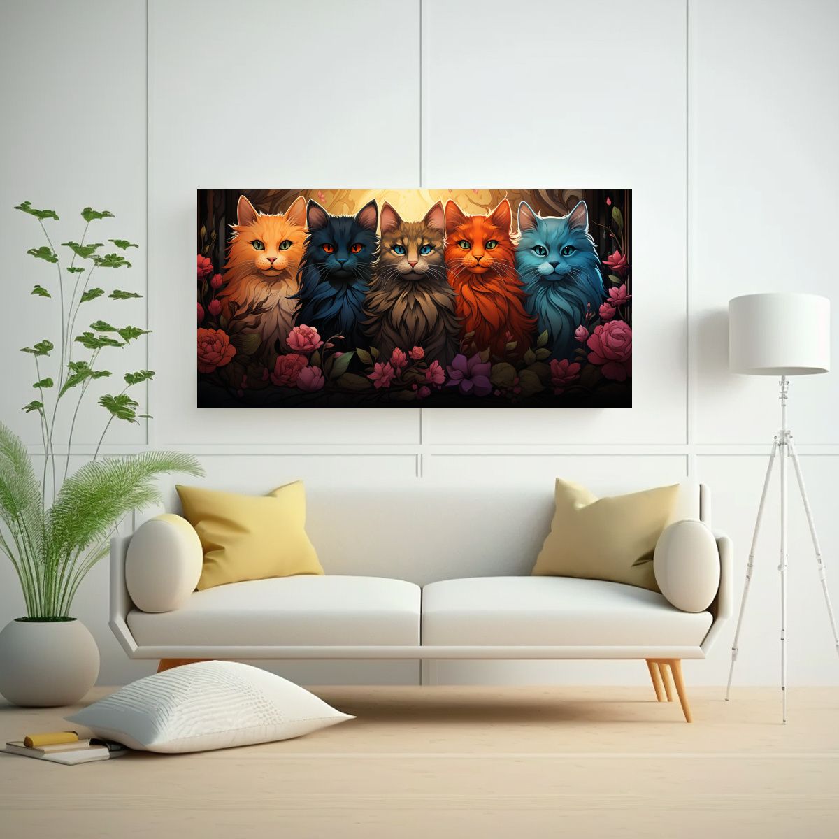 GENERICO - Cuadro Abstracto Con Gatos Adorables Para 60x30 Cm