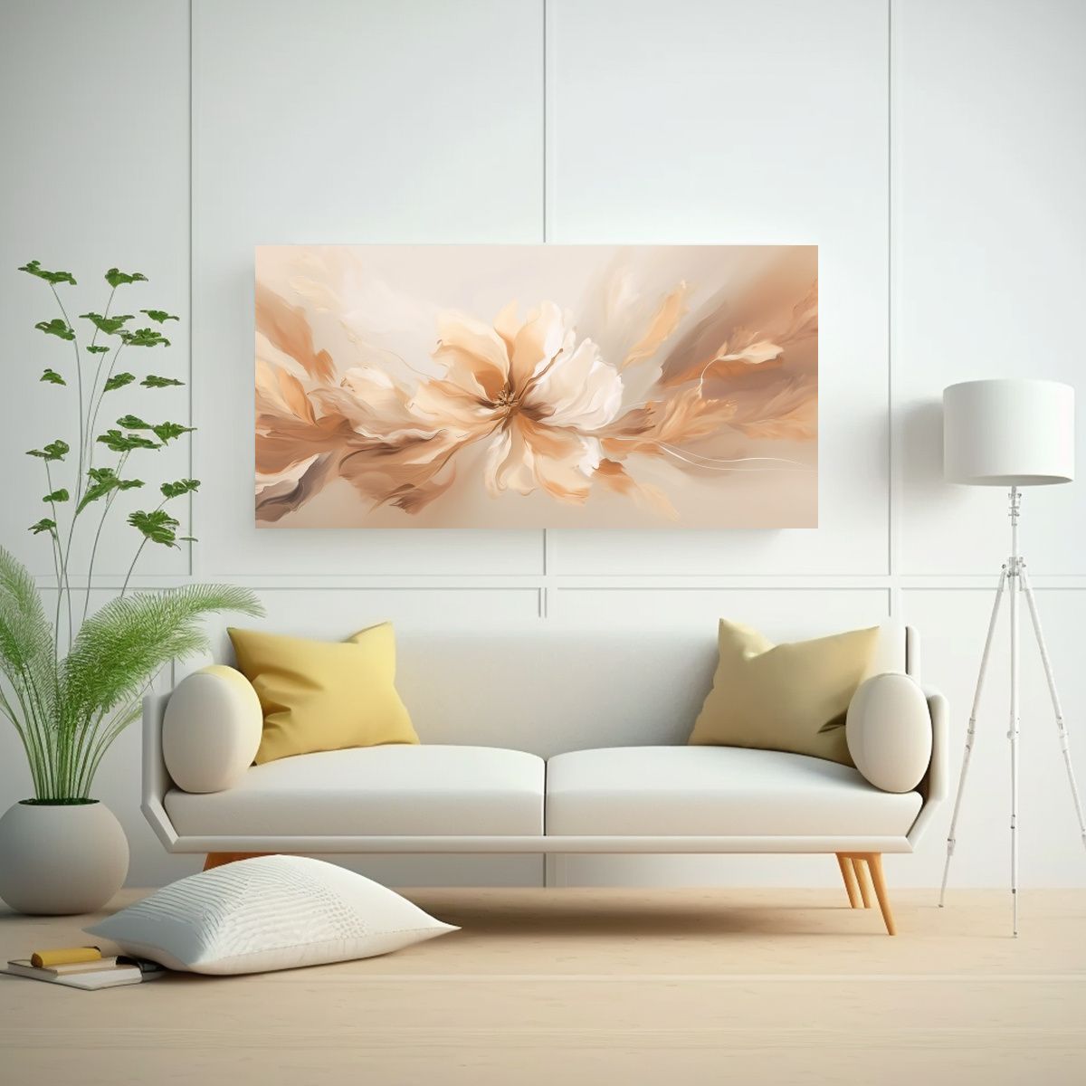 GENERICO - Cuadros Abstractos Florales En Tela Beige 100x50 Cm
