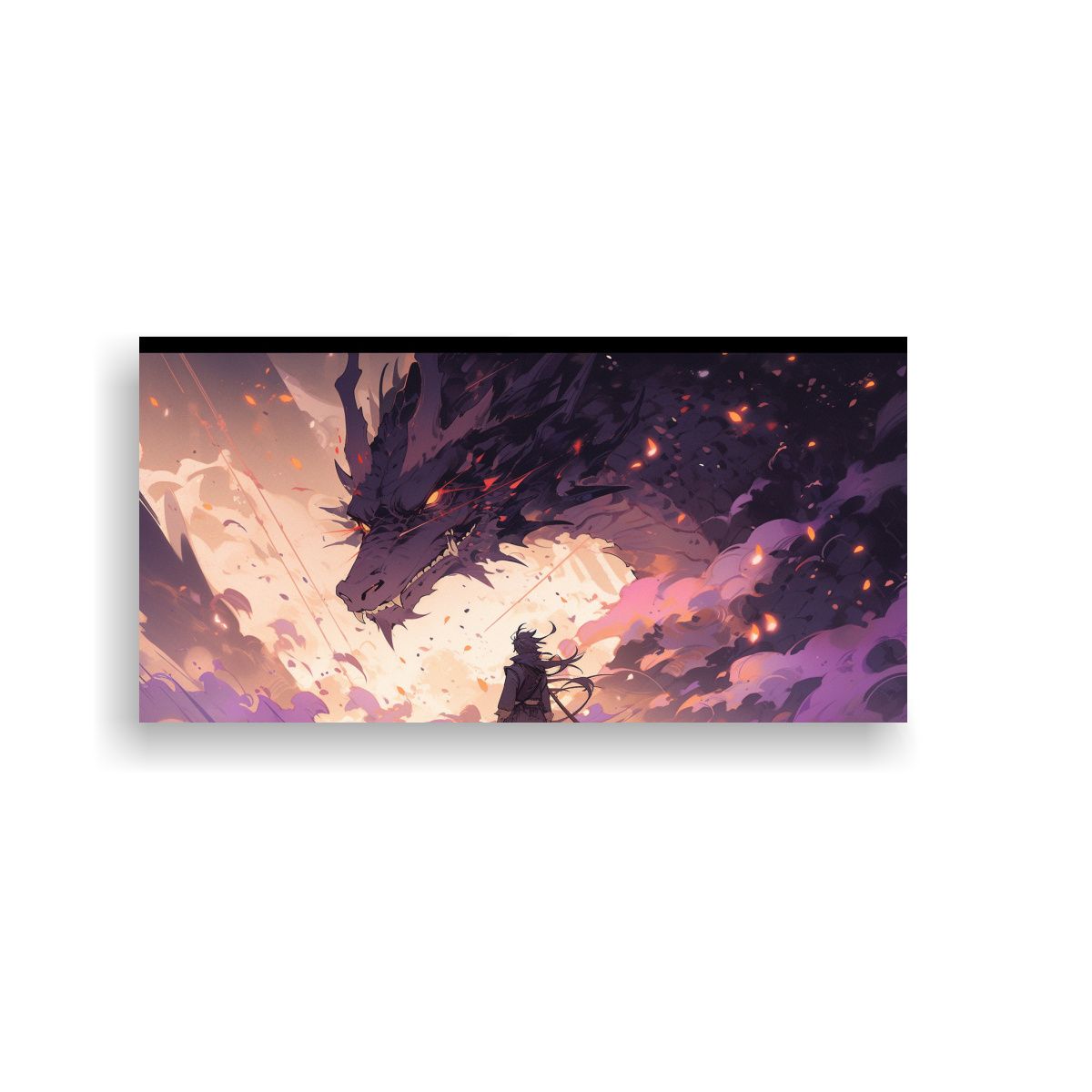 GENERICO - Cuadro En Bastidor Dragón Marrón Y Morado 100x50 Cm