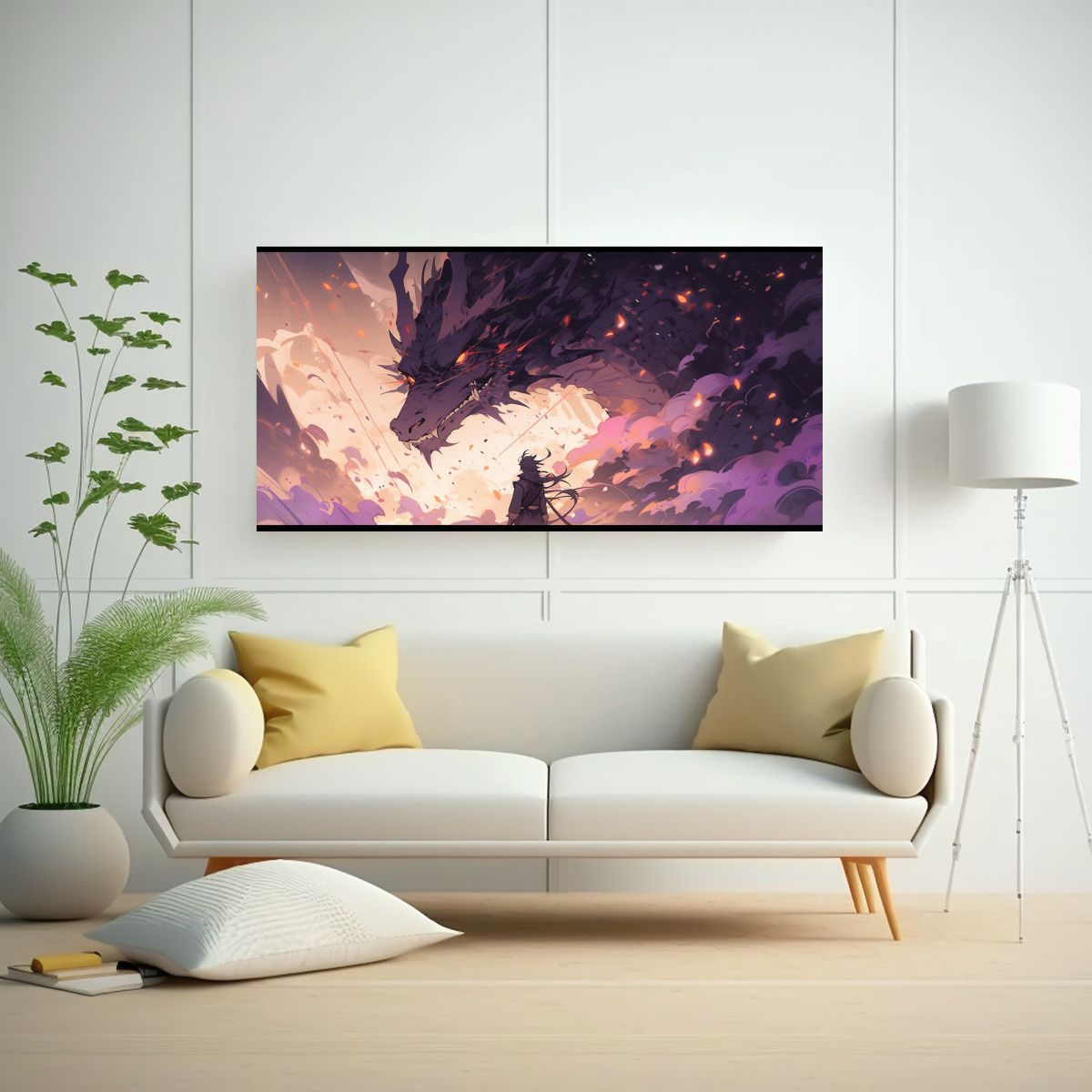 GENERICO - Cuadro En Bastidor Dragón Marrón Y Morado 100x50 Cm