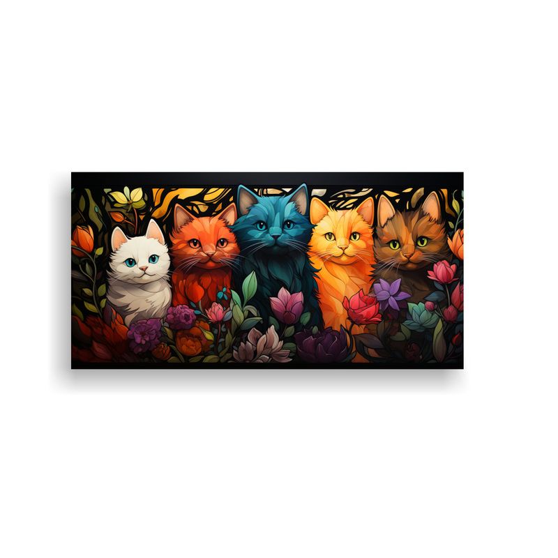 GENERICO - Cuadros Digitales De Gatos Adorables En Vitrales 60x30 Cm