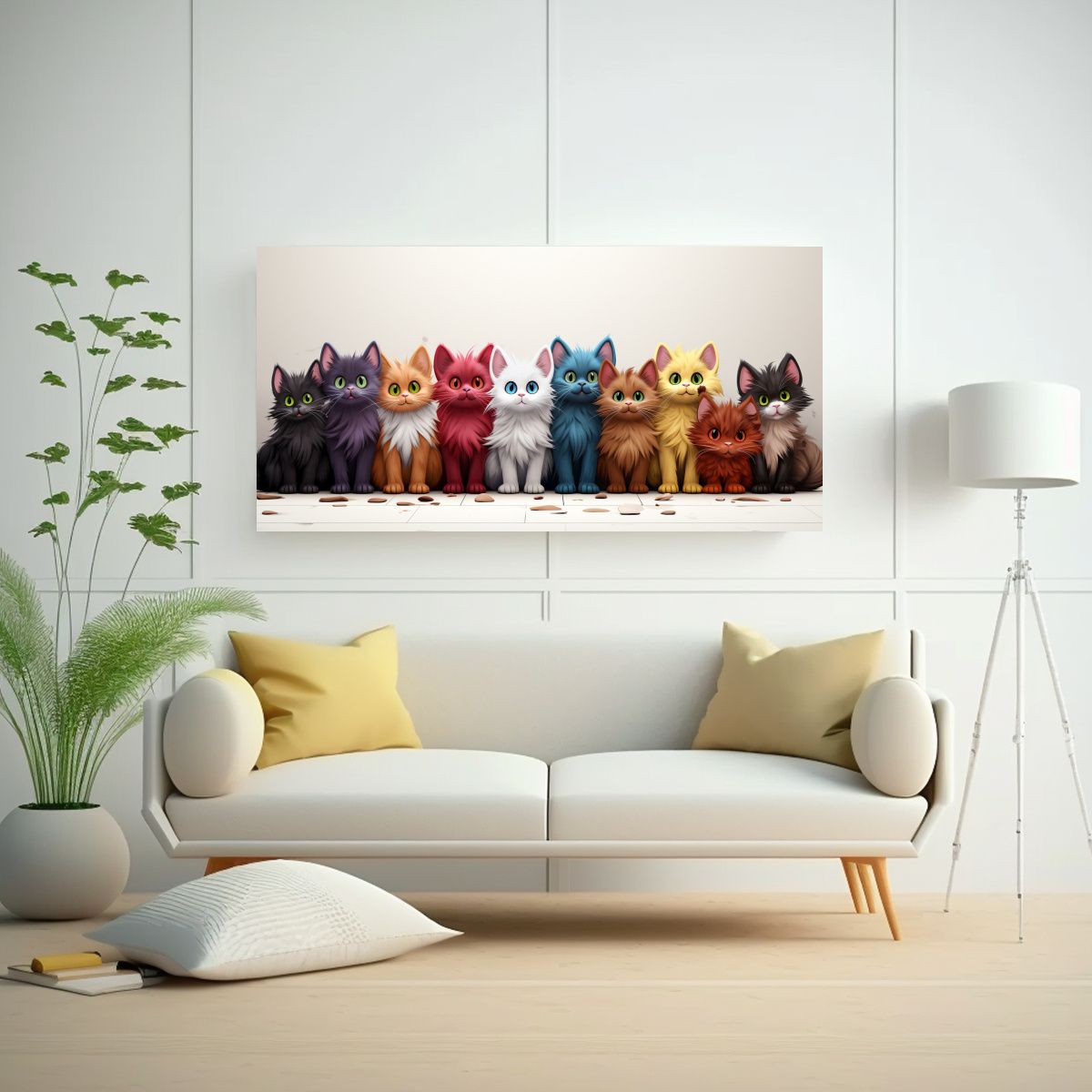 GENERICO - Pintura En Bastidor Abstracción Gatos Animados 100x50 Cm