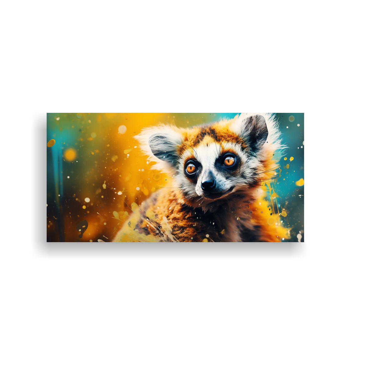 GENERICO - Lienzo Lemur En Acuarela Colorida Movimiento 100x50 Cm