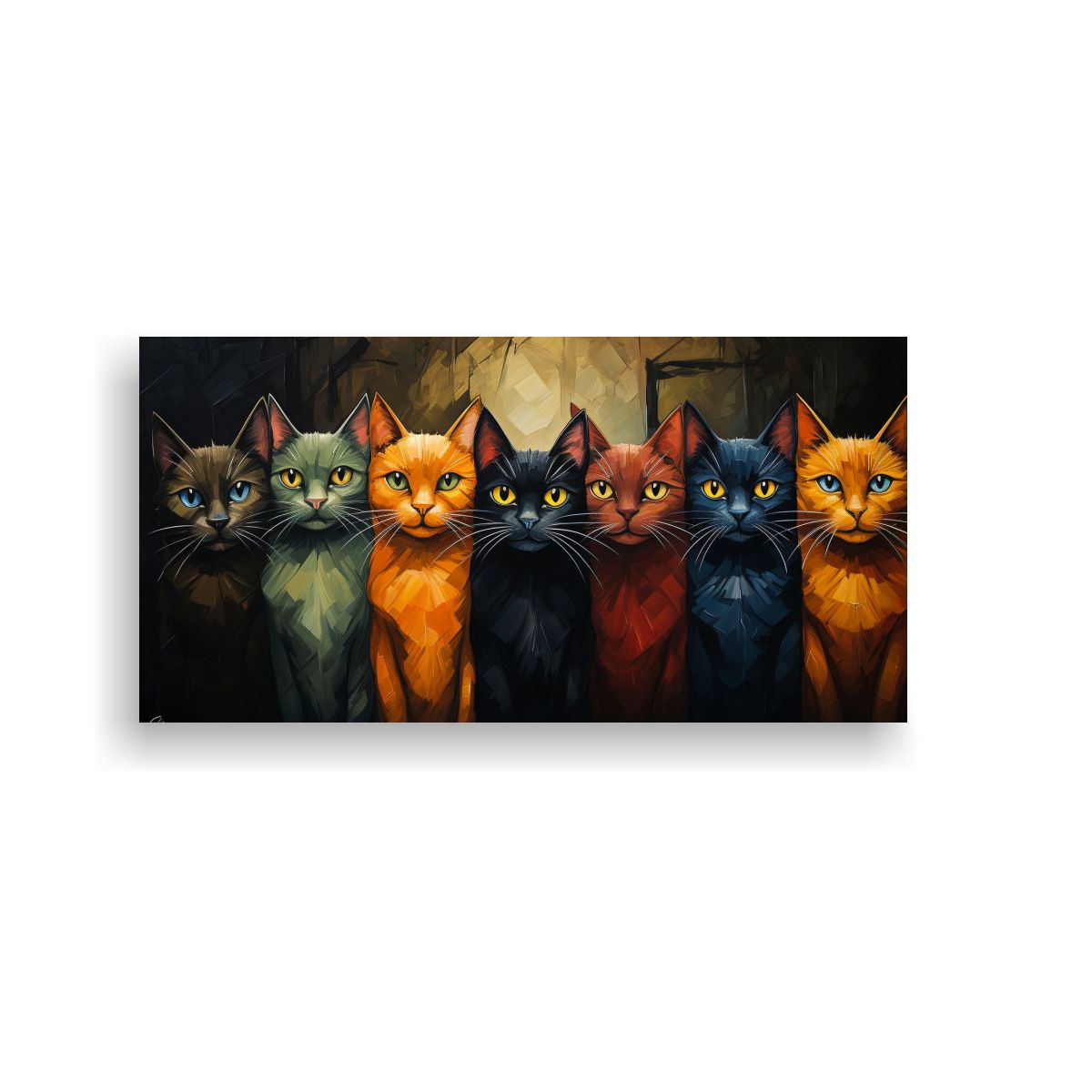 GENERICO - Cuadro Gatos Sentados En Una Pila Mirando Hacia 60x30 Cm