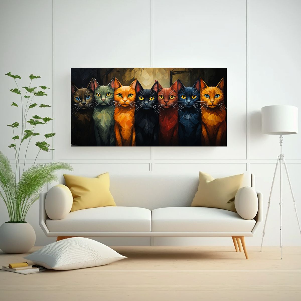 GENERICO - Cuadro Gatos Sentados En Una Pila Mirando Hacia 60x30 Cm