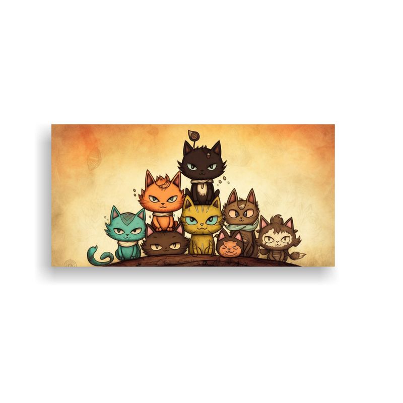 GENERICO - Cuadro Decorativo Gatos En Tonos Pastel Sobre 60x30 Cm