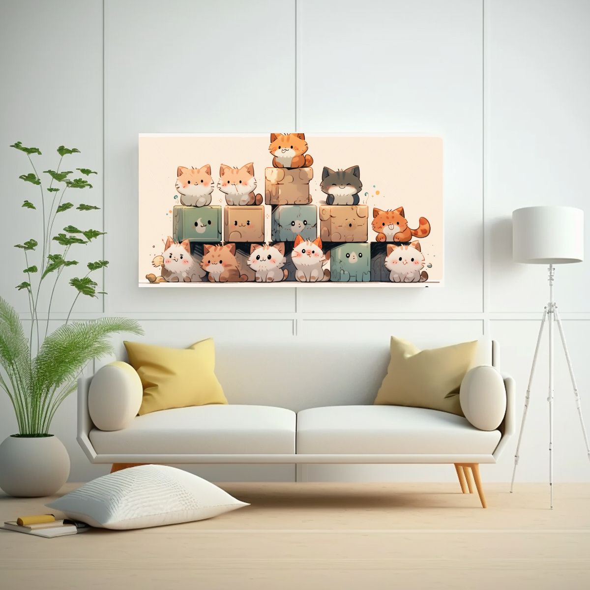 GENERICO - Cuadro De Gatos Coloridos En Una Pila Mirando 80x40 Cm