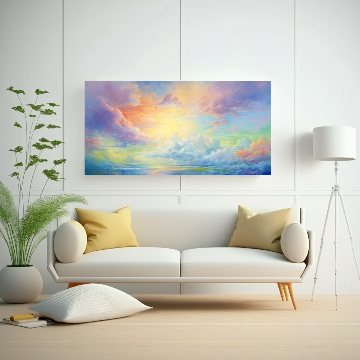 GENERICO - Cuadro Moderno Abstracto Amanecer Con Arcoíris 80x40 Cm