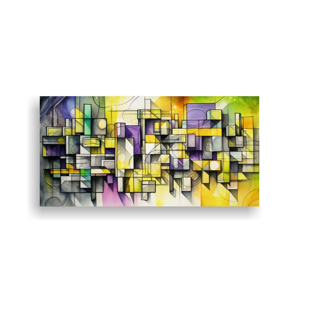 GENERICO - Diseño Cartel Acuarela Con Cubos Y Líneas 60x30 Cm