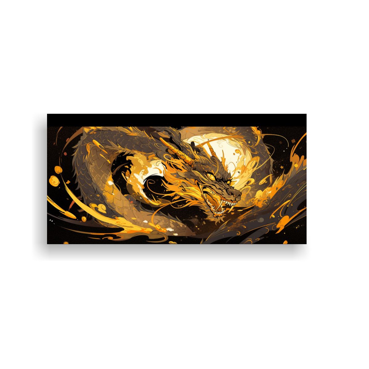 GENERICO - Cuadro Moderno Linda Dragón En Colores Oro 100x50 Cm