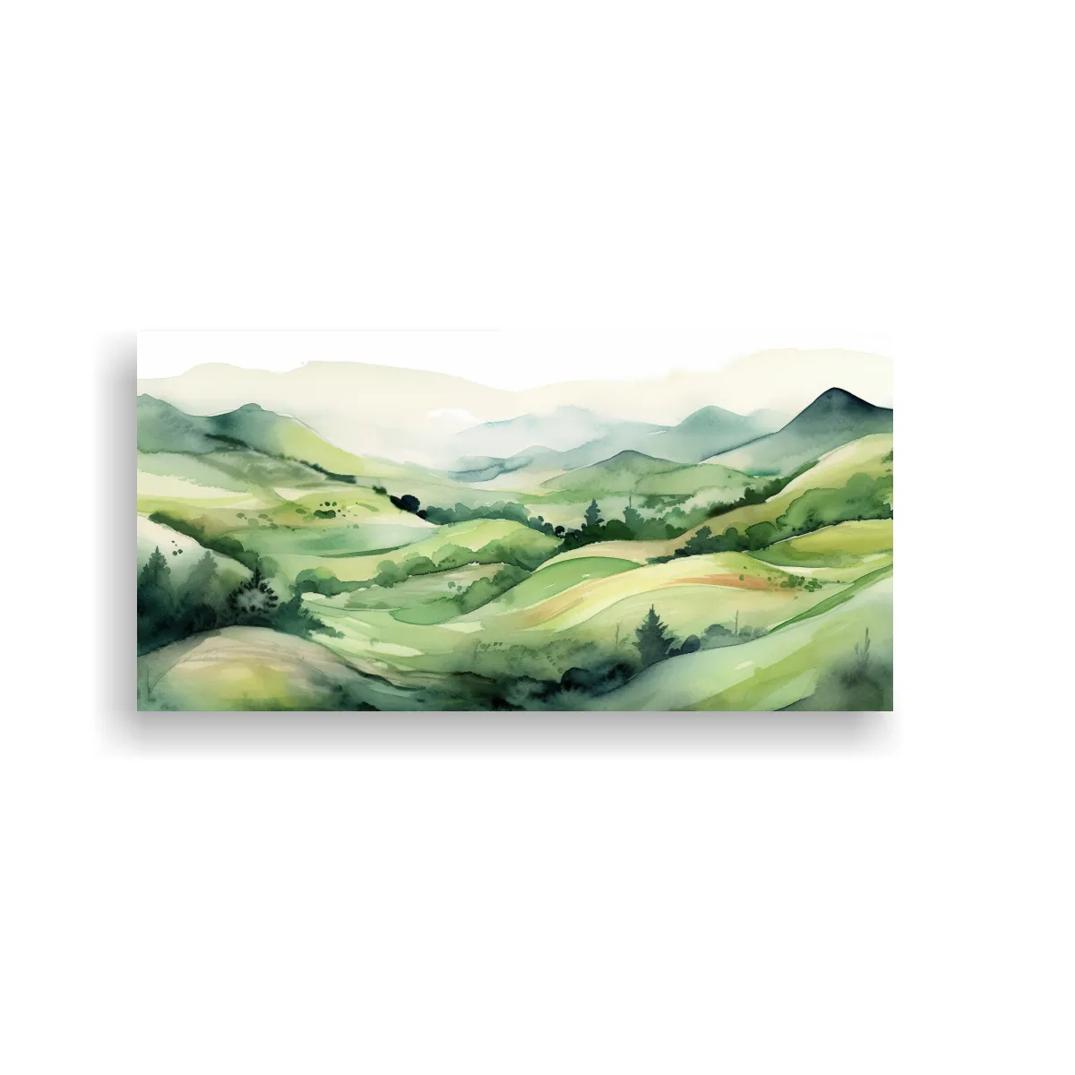 GENERICO - Cuadro Abstracto De Suaves Colinas Con Prado Verde 60x30 Cm