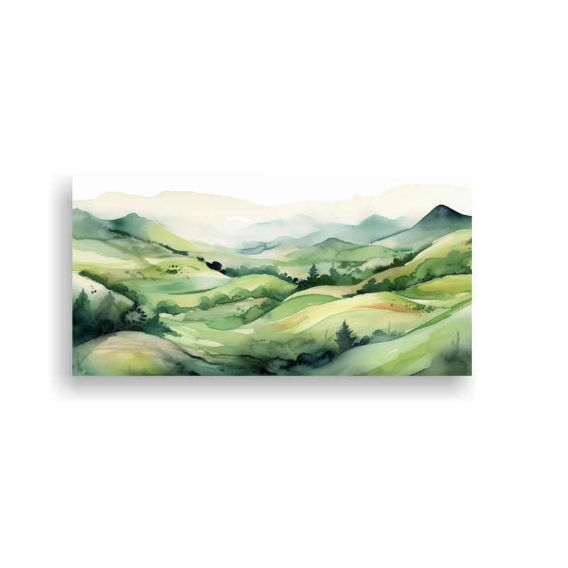 GENERICO - Cuadro Abstracto De Suaves Colinas Con Prado Verde 60x30 Cm