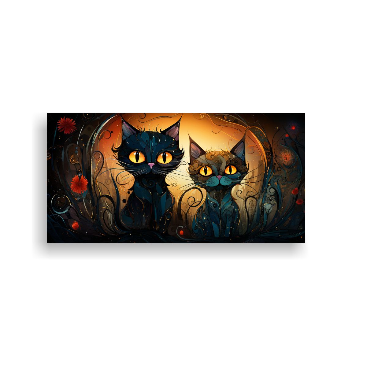 GENERICO - Cuadro De Gatos Con Ojos Naranjas Mirando Al Sol 100x50 Cm