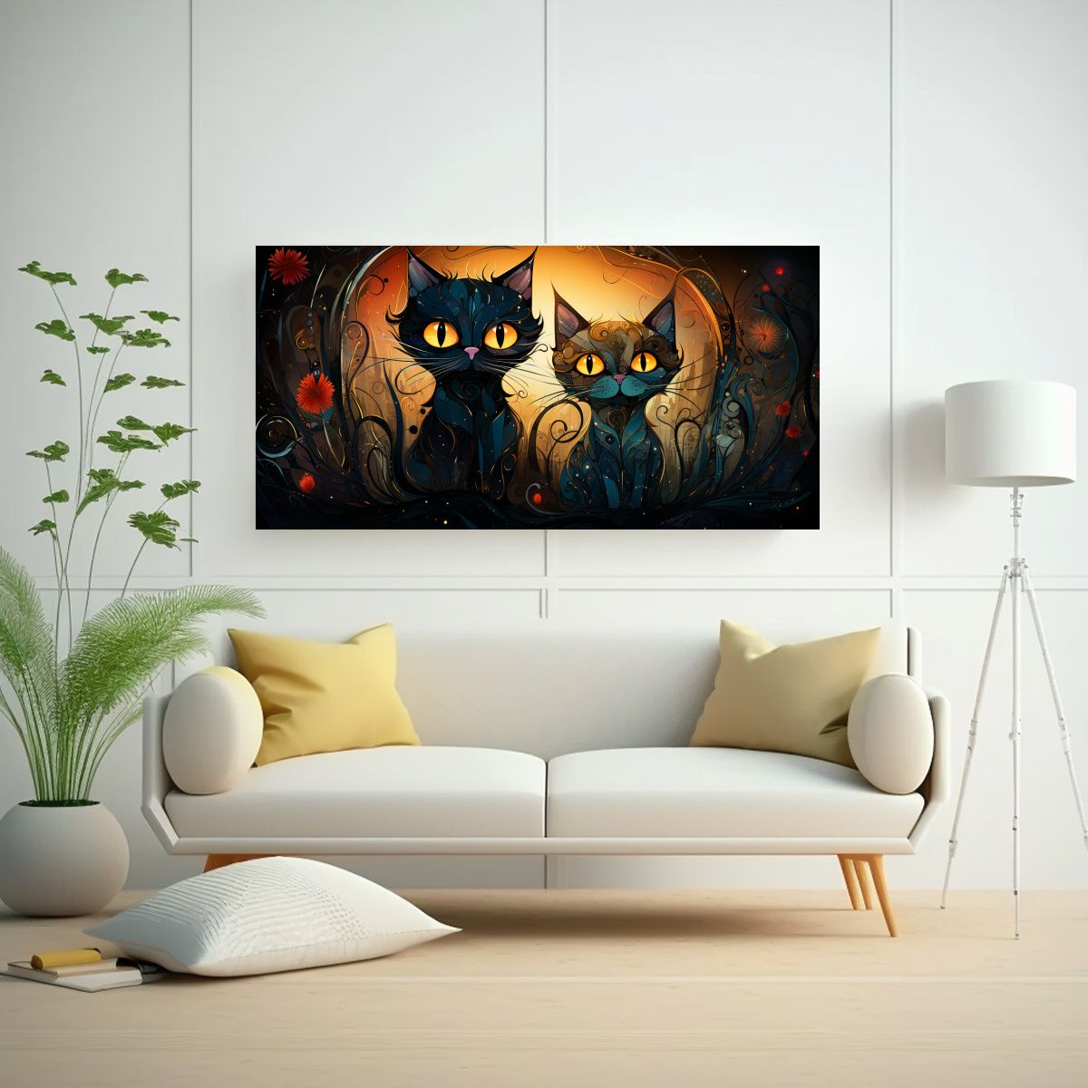 GENERICO - Cuadro De Gatos Con Ojos Naranjas Mirando Al Sol 100x50 Cm