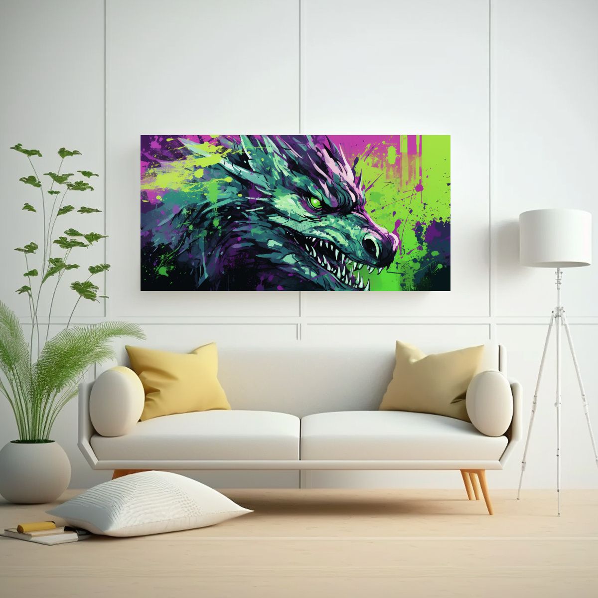 GENERICO - Pintura Decorativa Lienzo Dragón Verde Y 60x30 Cm