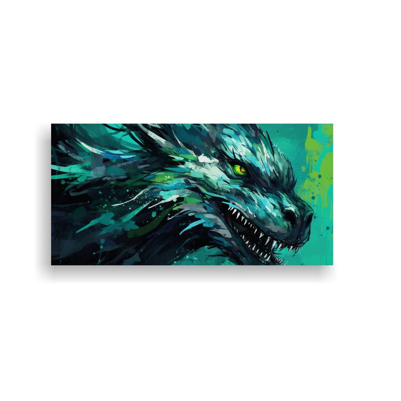 GENERICO - Lienzo Tela Colorido Dragón Verde Y Turquesa 60x30 Cm