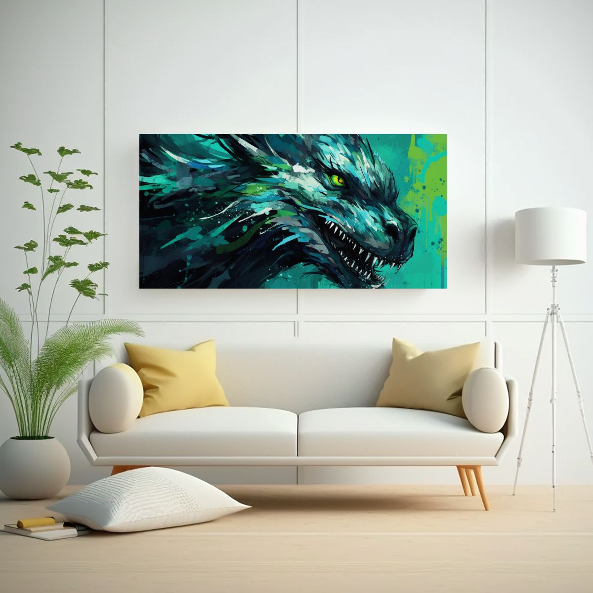 GENERICO - Lienzo Tela Colorido Dragón Verde Y Turquesa 80x40 Cm